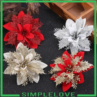 [Simple] Poinsettia ดอกไม้ประดิษฐ์ สีแดง สีทอง สําหรับตกแต่งคริสต์มาส