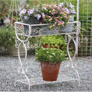 European-Style Iron Double-Layer Planter ชั้นวางไต้ไม้เหล็กดัดไสตล์วินเทจ