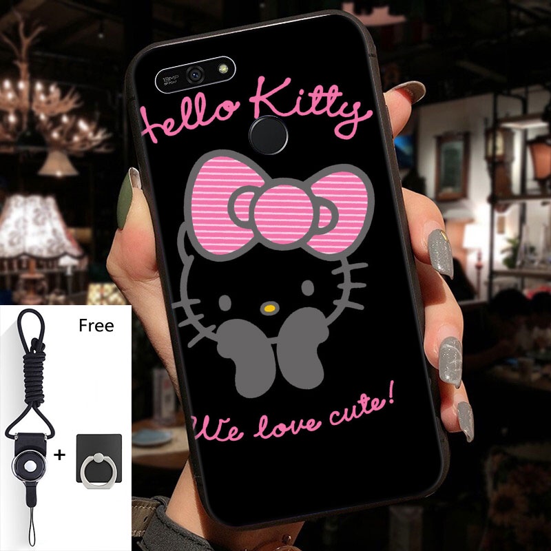 แฟชั่น Hello Kitty Casing Huawei Nova 3i 5T Y6P Y7A P30 Lite Y7 Y9 Prime Case Cover Free Rope & Ring