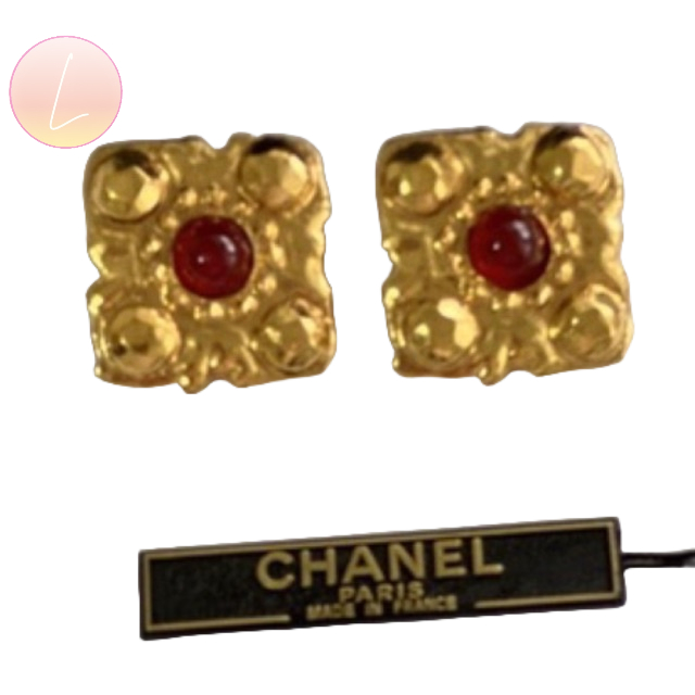 🚗ส่งฟรี💯ของแท้ CHANEL RED GRIPOIX Clips Earring ต่างหูวินเทจชาแนลกริปปัวส์ นัดรับได้จ้า