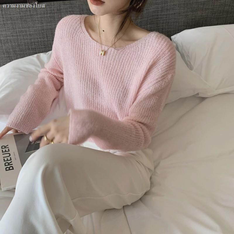 เสื้อไหมพรมแขนยาวตัวสั้น สวมใส่สบาย