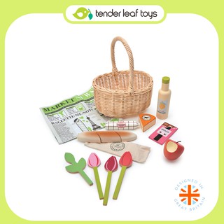 Tender Leaf Toys ของเล่นไม้ ของเล่นบทบาทสมมติ ตะกร้าหวายช้อปปิ้งหรรษา Wicker Shopping Basket