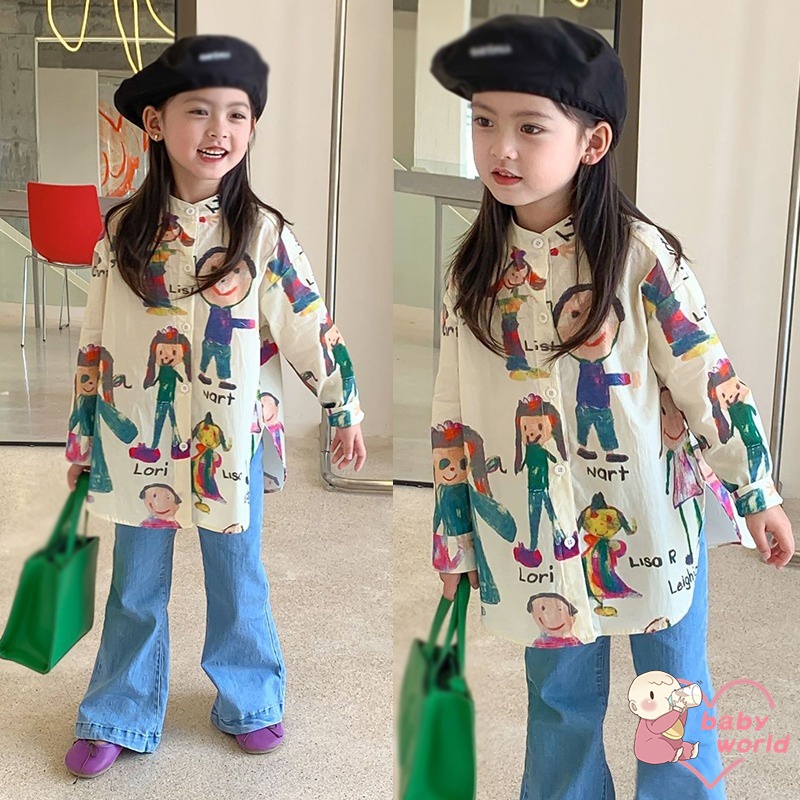 เสื้อยืด แขนยาว พิมพ์ลายการ์ตูนตัวร้าย สไตล์เกาหลี ลําลอง สําหรับเด็กผู้หญิง