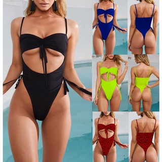 BBB Women’s Solid Color Lace-up Sexy Bikini One-piece Hollow-out Swimsuit for Women Beachwear