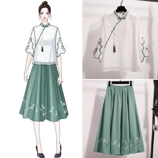 🔥Hot sale~ ปรับปรุงชุด Hanfu หญิง Tang สไตล์ Retro Republican สไตล์จีนนักเรียนฤดูใบไม้ผลิและฤดูร้อนทุกวันชุดจีนองค์ประก