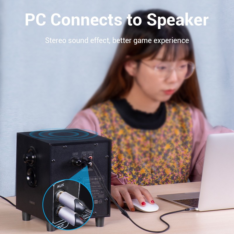 Vention 3 . 5 มม. To 2 RCA BCN สายสัญญาณเสียงหัวโลตัส อะแดปเตอร์สายเคเบิ้ลเสียง Male To Male สําหรับลําโพง Power Amplifier BCN