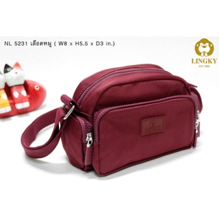 🎒💼👛"LINGKY" 👉กระเป๋าสะพาย ผ้าไนล่อน 5 ซิป  รุ่น  NL-5231 ขนาด 8"