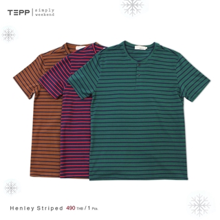 Tepp เสื้อยืดแขนสั้น Henley Striped