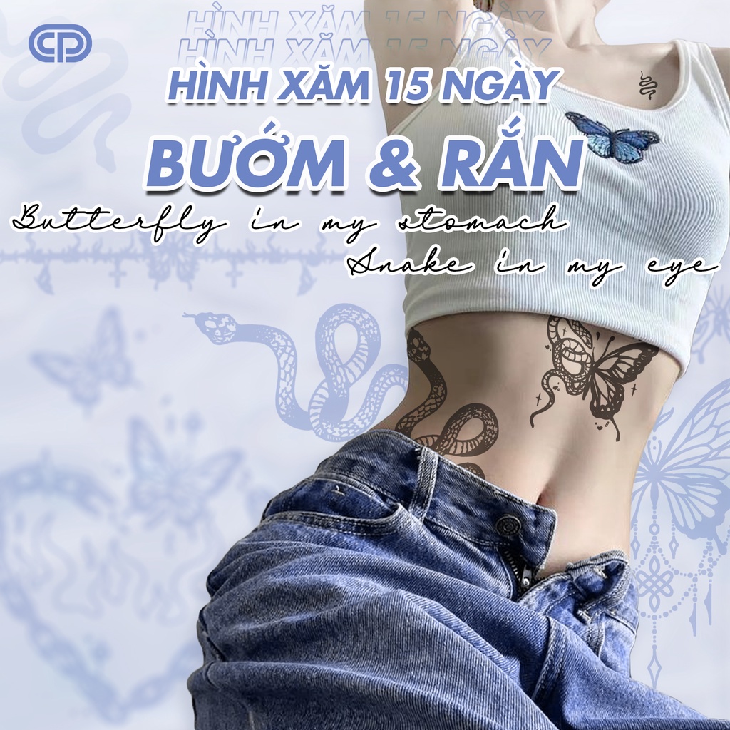 [BUTTER & SNAKE] - รอยสักชั่วคราว 15 DAYS - กันน้ํา ถู BUTTERFLY & SNAKE - BRN1