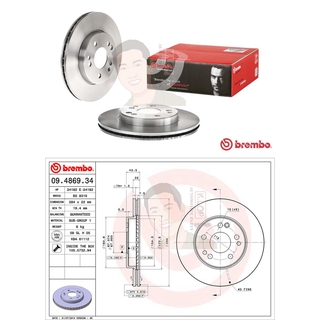 09 4869 34 จานเบรค ล้อ F (ยี่ห้อ BREMBO) รุ่น Std Benz W124 E/CE 200-300 ปี1989-1997***ราคาต่อข้าง