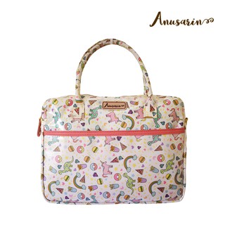 Anusarin Mini Brief Case กระเป๋าผ้าคอตตอนเคลือบกันน้ำลาย Dino&amp;Unicorn