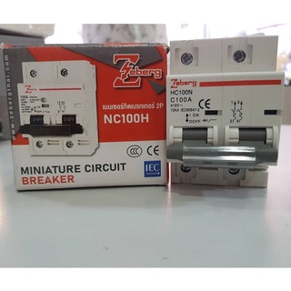 เมนเซอร์กิตเบรกเกอร์ 2P 100A  10KA แบบเกาะราง NC100H Zebergอุปกรณ์ป้องกันไฟฟ้ากระแสสว่นเกิน