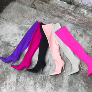 (พร้อมส่ง)🌟รองเท้าบูทสูงกำมะหยี่ส้นเข็มหลากสี colorful high boots