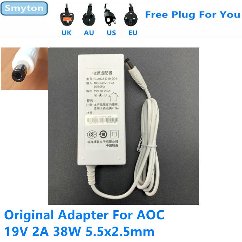 Original AC Adapter Charger สําหรับ AOC PHILIPS 19V 2A 38W SLA038-D19-D01 SLA038-D19-D04 27B1 27B1H 
