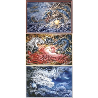 ครอสติชพิมพ์ลาย มังกร ฟีนิกซ์ เสือ (Dragon, phoenix, tiger Cross stitch kit)
