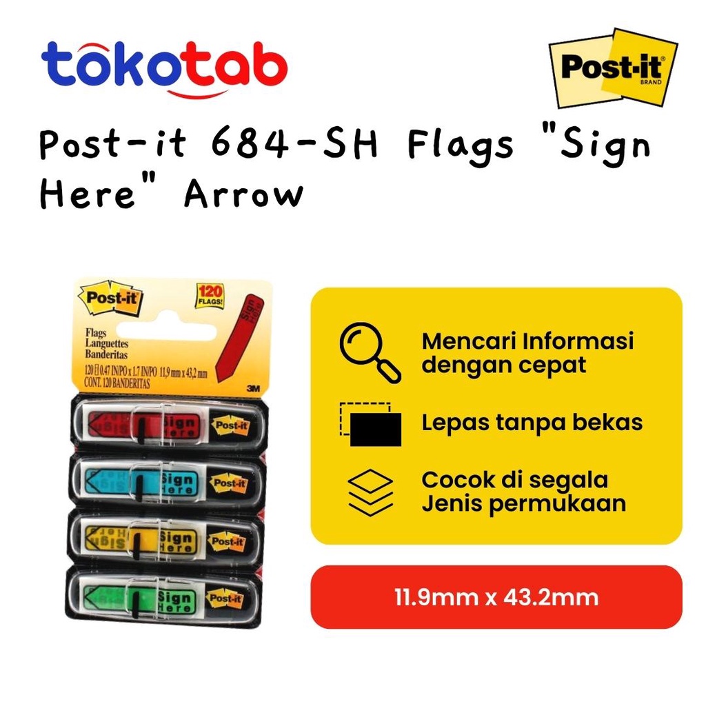 Tokotab - Memo Sticky Notes Post It 3M Sign Here Arrow (684-SH)