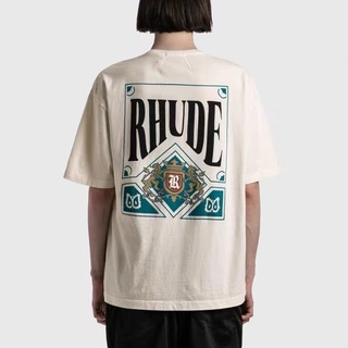 Rhude เสื้อคอกลม แขนสั้น ผ้าฝ้าย พิมพ์ลาย เข้ากับทุกการแต่งกาย แฟชั่นลําลอง