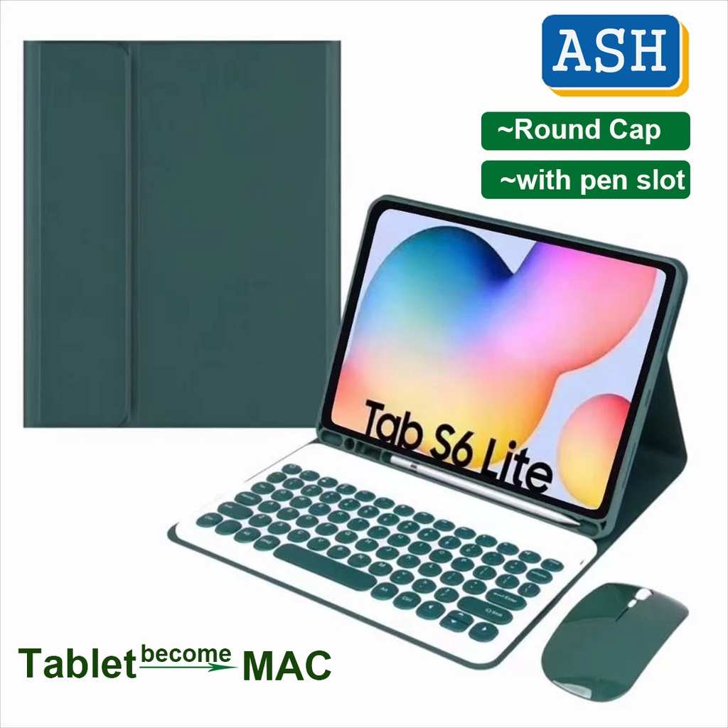 ASH รอบหมวกคีย์บอร์ดสําหรับ Samsung Galaxy S6 Lite P610 P615 S7 T870 A7 10.4 คีย์บอร์ดพร้อมที่ใส่ดิน