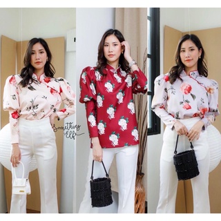 Flora Qipao เสื้อกี่เพ้าลายดอก ผ้าโพลีพิมพ์ดิจิดิลปรินท์ แขนตุ๊กน่ารัก