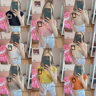 🌈MesubShop🌈 มินิครอปท็อป CROPTOP งมนตรงปก แขนกุด คอวีโปโล แต่งกระเป๋าข้างแบบเก๋ๆ เป๋ารถเมล์