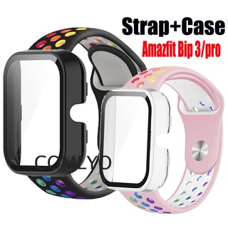 สําหรับ Amazfit Bip 3 Pro เคสกันกระแทก เปลือก PC แบบแข็ง + กระจกนิรภัย ป้องกันหน้าจอ ฝาครอบเต็มรูปแบบ สายรัดซิลิโคน สายรัดข้อมือ