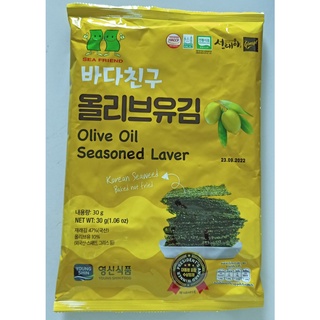 ซีเฟรนด์สาหร่ายแผ่นใหญ่ปรุงรสผสมน้ำมันมะกอกปรุงรส 30กรัม Sea Friend Olive Oil Seasoned Laver Whole Type 30g.ขนมขบเคี้ยว