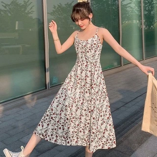 LHSunshine 🌞 เดรสยาวลายดอกไม้สีแดง🍓 กระโปงพริ้วสวยใส่ถ่ายรูปสวยขึ้นกล้องมาก