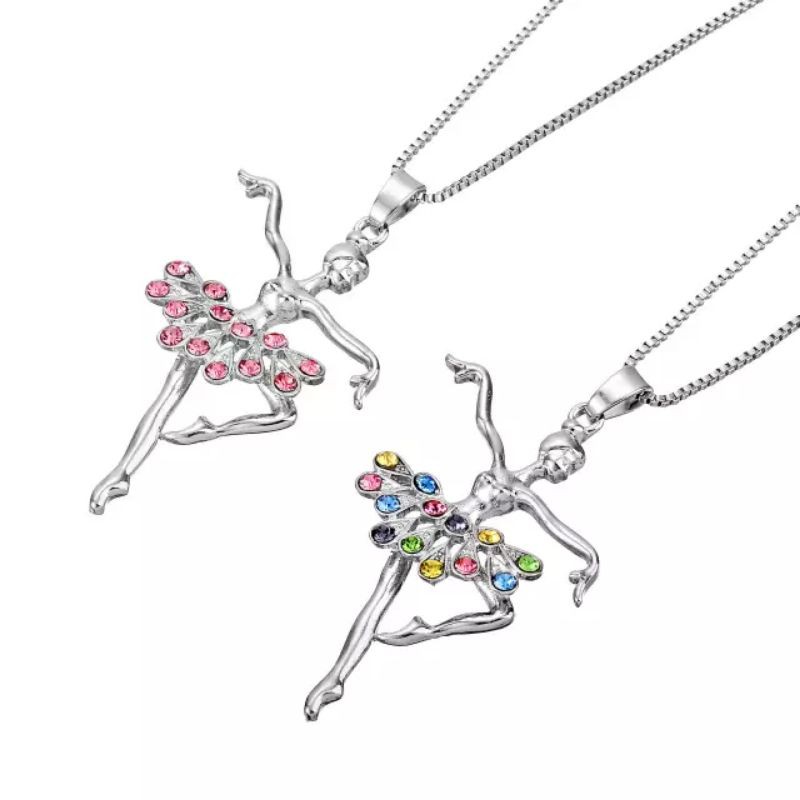 LZ Rantai Ballerina Dancing Ballerina พร้อมสร้อยคอ Rhinestone Rantai Penari Rantai Silver DBR