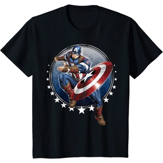 เสื้อยืดผ้าฝ้ายพรีเมี่ยม เสื้อยืด พิมพ์ลายกราฟิก Marvel Captain America Shield Throw Stars สําหรับผู้ชาย