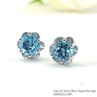 ต่างหูพลอยแท้ blue topaz ตุ้มหูเสริมดวง ตุ้มหูสีฟ้า ต่างหูพลอยแท้จันทบุรี ต่างหูอัญมณี ต่างหูเงินแท้ 925 ต่างหูแบบติดหู