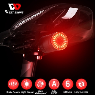 WEST BIKING ไฟท้ายจักรยาน LED อัจฉริยะ ชาร์จ USB สตาร์ทอัตโนมัติ / หยุด กันน้ํา เซ็นเซอร์เบรก ไฟเตือนความปลอดภัย