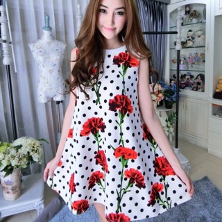 Dress แขนกุดพิมกุหลาบ