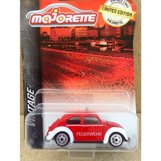 Majorette Volkswagen Beetle Vintage - Feuerwehr - Red Color /Wheels VIN6S /scale 1/64 (3 inches) Long Package