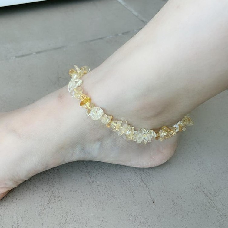 สร้อยข้อเท้าธรรมชาติ Citrine ไม่สม่ําเสมอธรรมชาติ黄水脚链คริสตัล (S608)