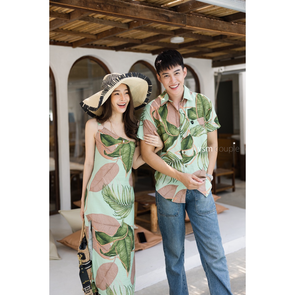 VSM เซทคู่รัก เชิ๊ต+เดรสยาวไหล่ข้างเดียว ผ่าหน้า เซ็กซี่ขยี้ใจสุดๆไปเลยค้า ผ้าคอตตอนเนื้อดี