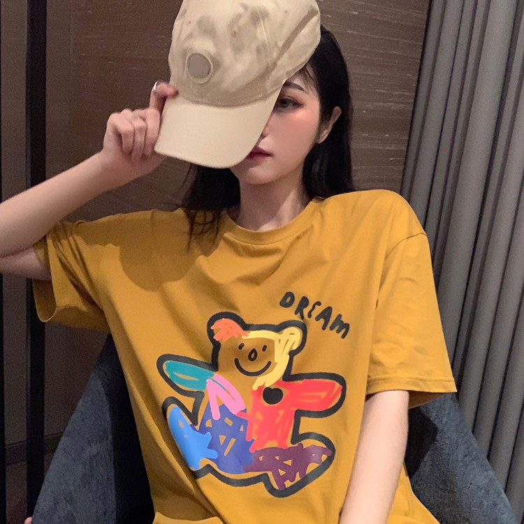 SUNDAY2020 เสื้อยืดทรงโอเวอร์ไซต์ สกรีนลายการ์ตูน ปังได้ทุกแนว