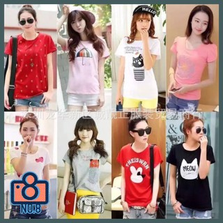 No.8  (10 ตัว) ขายส่ง  เสื้อยืดแฟชั่น free size ผ้าฝ้าย 100%