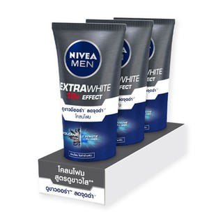 🔥แนะนำ!! นีเวีย เมน เอ็กซ์ตร้า ไวท์ มัด โฟม ขนาด 50 กรัม แพ็ค 3 หลอด Nivea Men Extra White Mud Foam 50 g x 3