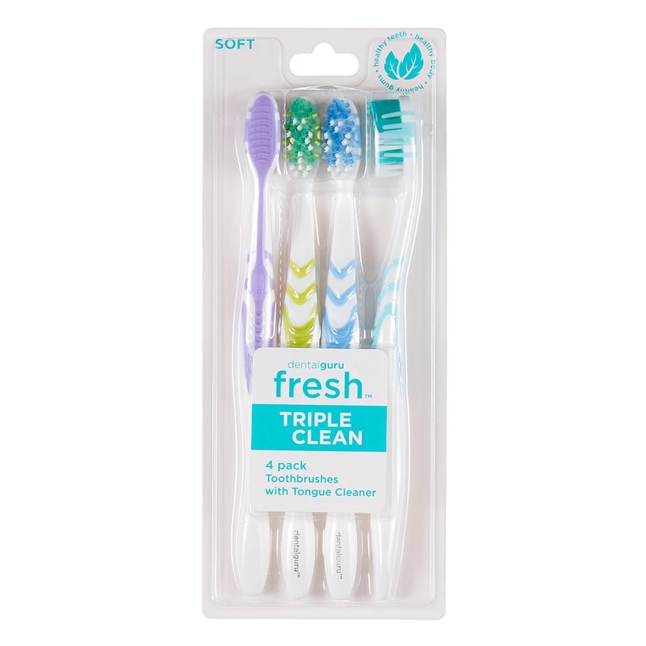 [AMERICAN PRODUCT - 4 Soft TYPES] ชุดแปรงสีฟัน Dental Guru Fresh Triple Clean Soft 4 ชิ้น