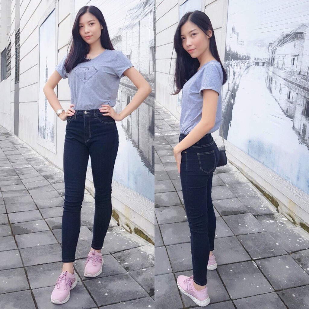 Cc jeans 063 S-5XL กางเกงยีนส์ผู้หญิง เอวสูง ทรงเดฟยืด สีมิทไนท์