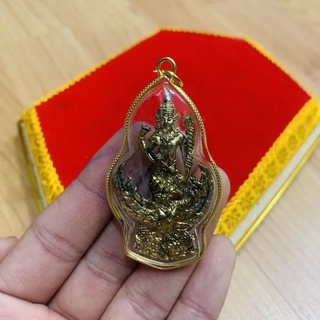 นารายณ์ทรงครุฑ เนื้อทองเหลือง เลี่ยมกรอบทองผ่าหวายกันน้ำ