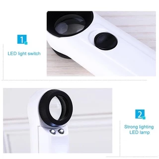 Kiprun 40x แว่นขยายแว่นขยายเลนส์อะคริลิค 2 ไฟ LED แว่นขยายมือถือ Loupe อะคริลิคเลนส์แก้ว Loupe เครื่องประดับแผงวงจรซ่อมเครื่องมือ