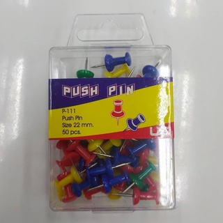 หมุดปัก เข็มหมุดปัก แผนที่ P-111 Push Pin 50 ตัว/กล่อง คละสี ขนาด 22 มม.