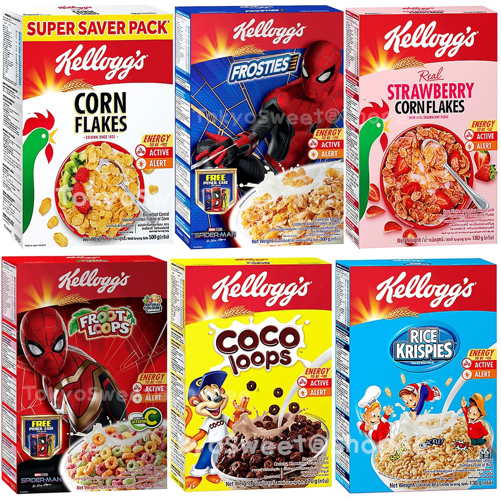 Kellogg’s เคลล็อกส์ คอร์นเฟลกส์ อาหารเช้า ซีเรียล แผ่นข้าวโพดอบกรอบ Corn Flakes คอนเฟลก ฟรูตลูปส์ ฟร