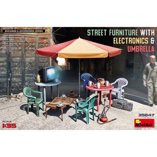 Scale Model MiniArt 1/35 MI35647 STREET FURNITURE WITH ELECTRONICS &amp; UMBRELLA