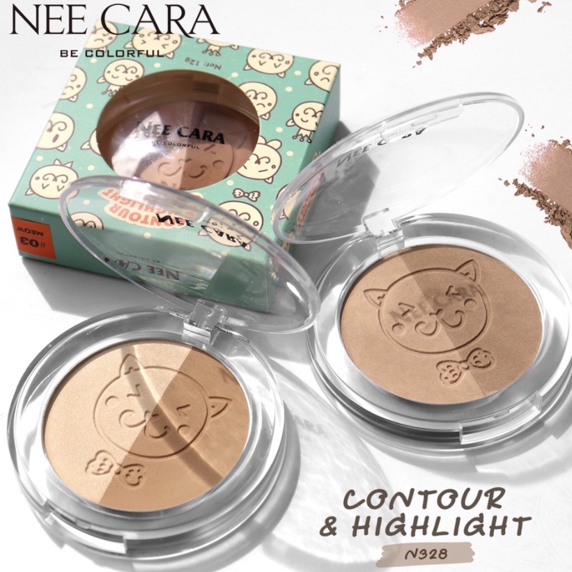 NEE CARA Contour & highlight N328 นีคาร่า คอนทัวร์ ไฮท์ไลท์ 2in1บรอนเซอร์ คอนทัวร์ ไฮไลท์ เฉดดิ้ง**ข