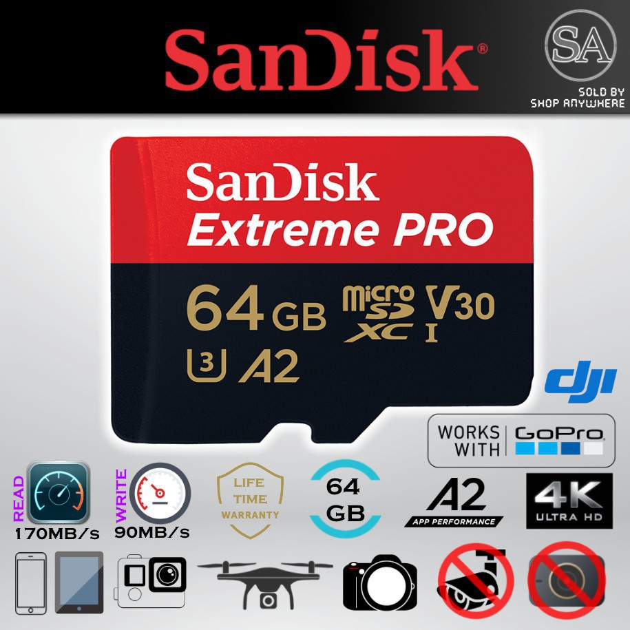 ぬ 64GB Extreme Pro Micro SD 170MB na may Adapter SDSQXCY-064G-GN6MA