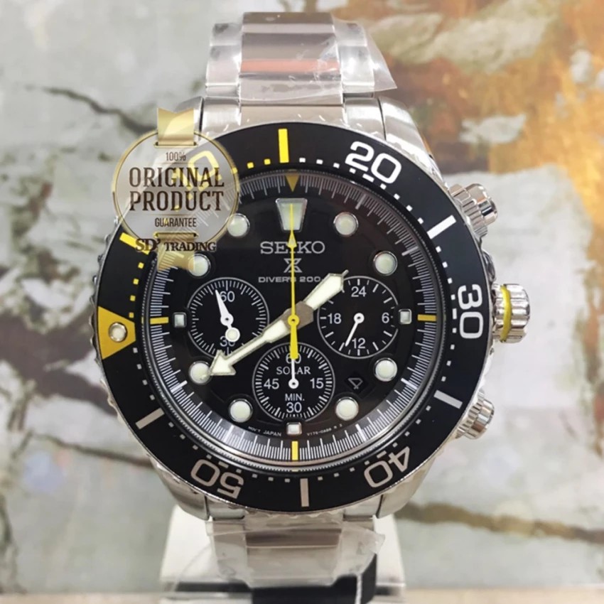 SEIKO Prospex Solar Chronograph Diver's 200 m. Men's Watch รุ่น SSC613P1 - สีเงิน/สีดำ/สีเหลือง