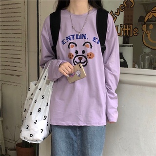 2022 long-sleeved T-shirt for women Autumn new Harajuku style bear print Korean style student loose top ins fashion