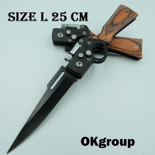 OKgroup NB004-BLACK_Folding knife with LED มีดพับ มีดพกพา มีดพกเดินป่า มีดสวยงาม มีดพกทหาร สีดำ ยาว25ซม. พร้อมไฟLED